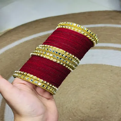 Premium Maroon Bridal Chura Set with Pearl & Kundan Work – Wedding Bangles for Bride